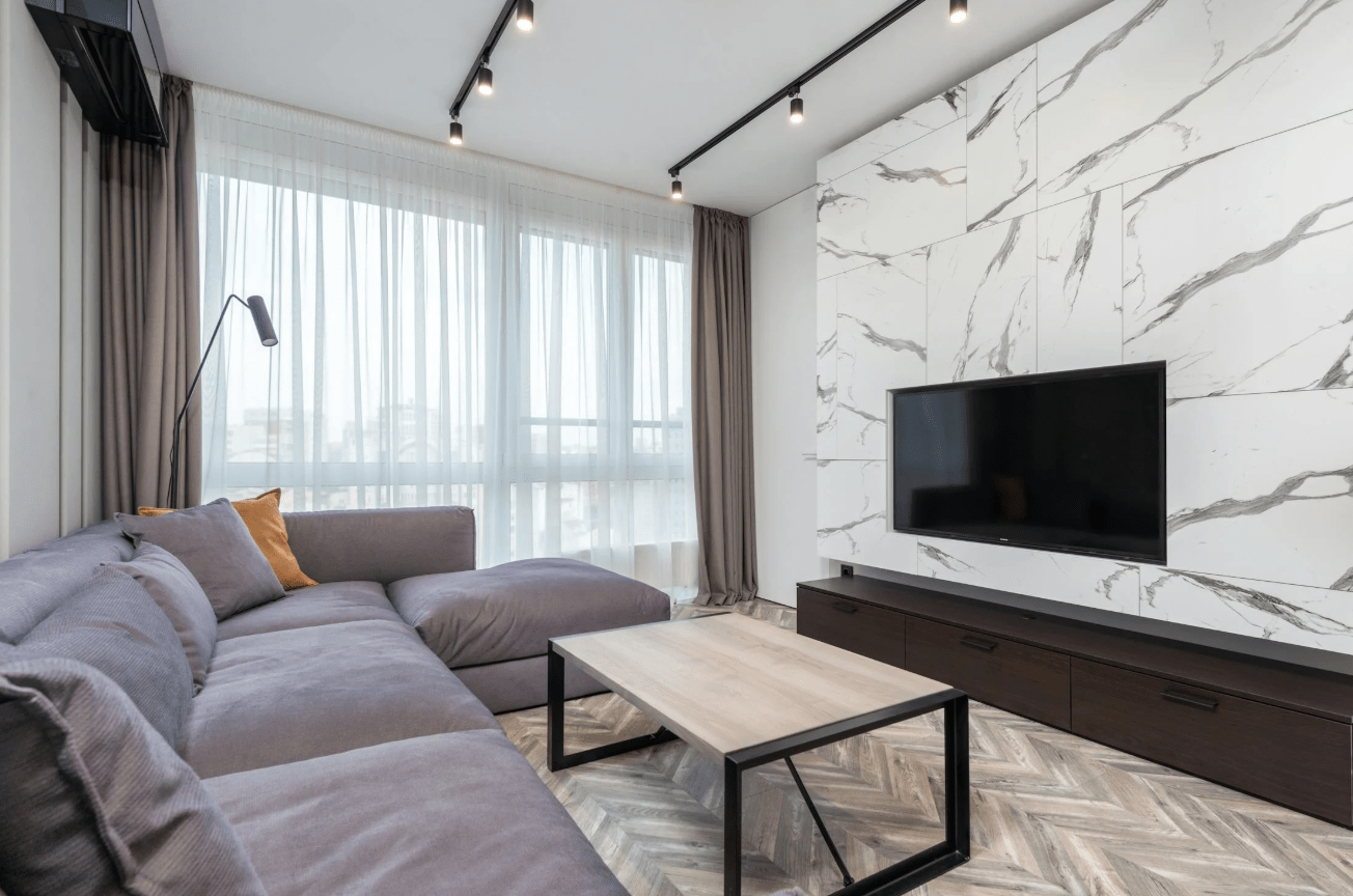 visgraat pvc vloer lichte tint en marmer